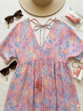 Simply Southern Flowy Light Pink Tropical Print Swim Coverup